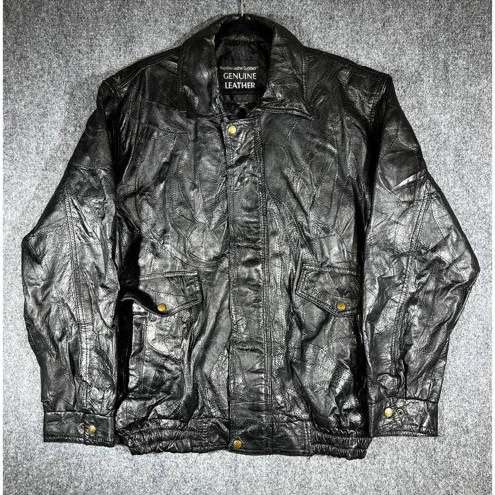 Vintage 90s Black Leather Jacket XL Genuine Leather Coat